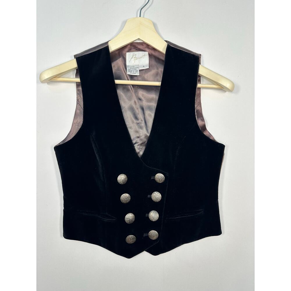 Vintage 1980’s Apart Black Velvet Double Breasted Vest Waistcoat Silver Buttons